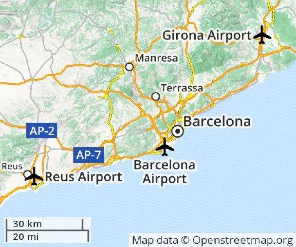 расположение аэропорта карте Барселоны