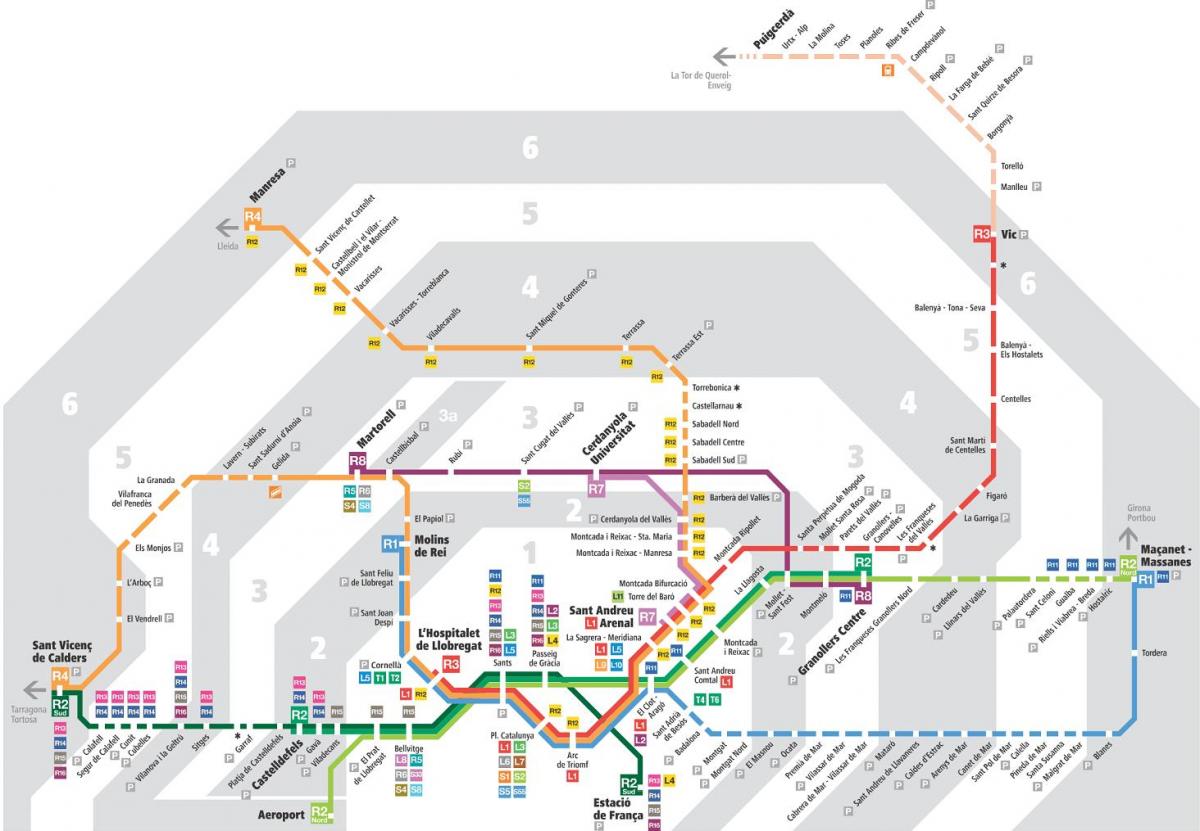 схема метро Барселоны зоны