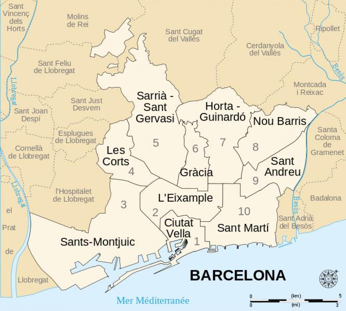 карта районов Барселоны, Испания