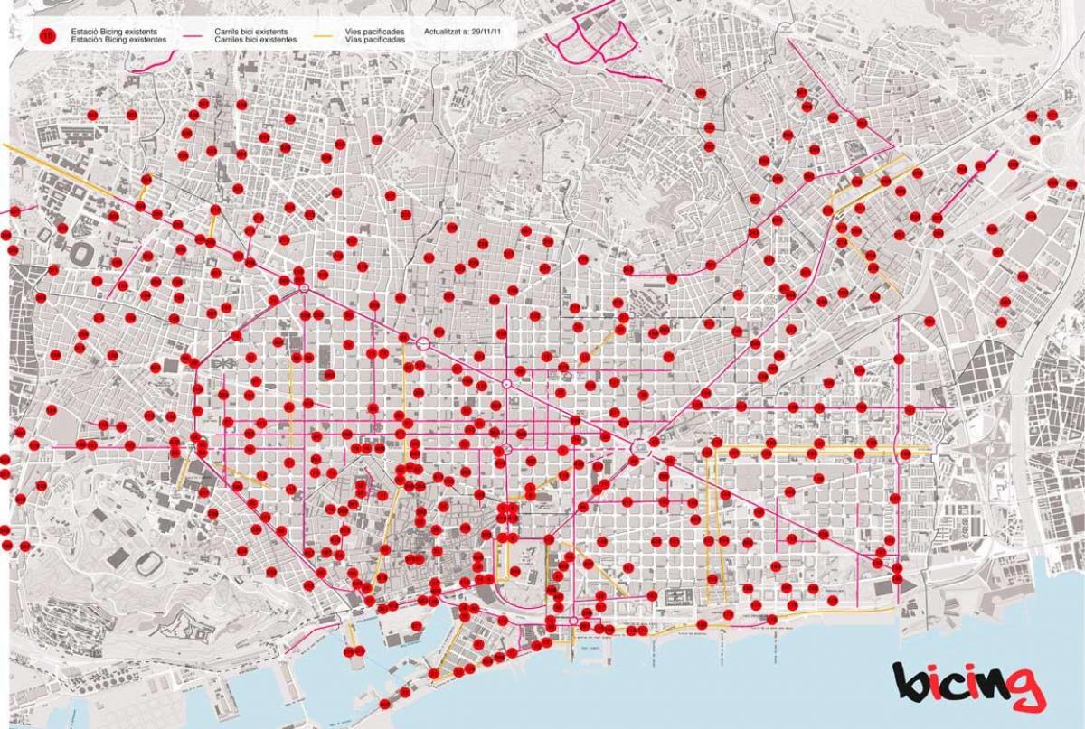 системе Bicing карте Барселоны
